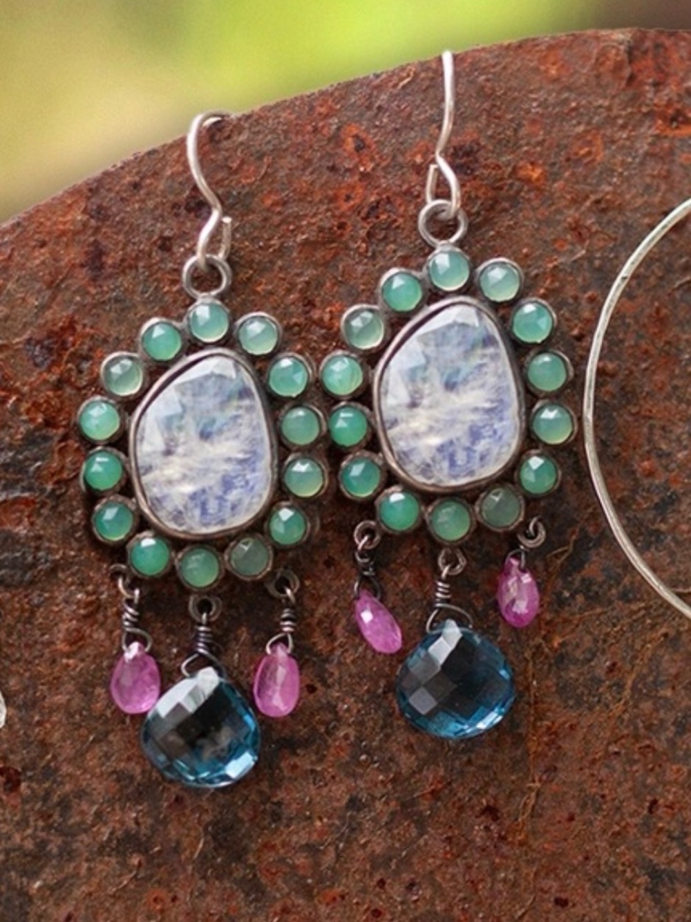 New! Moonstone/Sapphire/Topaz/Chrysoprase Gem Drops earrings by Jes MaHarry